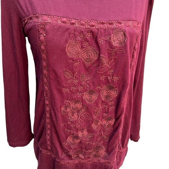 cable & Guage Burgundy 3/4 Sleeve Round Neck T-Shirt Top Size S - Picture 3 of 10